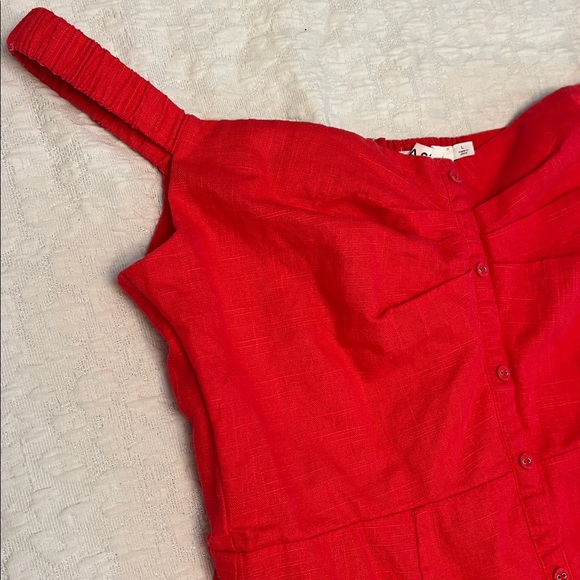 ASTR THE LABEL CORAL RED LINEN MIDID DRESS OFF THE SHOULDER SIZE LARGE - Picture 9 of 16
